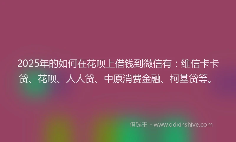 2025年的如何在花呗上借钱到微信有：维信卡卡贷、花呗、人人贷、中原消费金融、柯基贷等。
