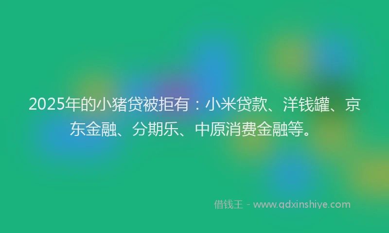 2025年的小猪贷被拒有：小米贷款、洋钱罐、京东金融、分期乐、中原消费金融等。