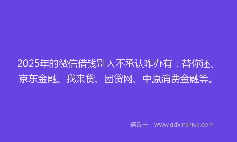 2025年的微信借钱别人不承认咋办有：替你还、京东金融、我来贷、团贷网、中原消费金融等。