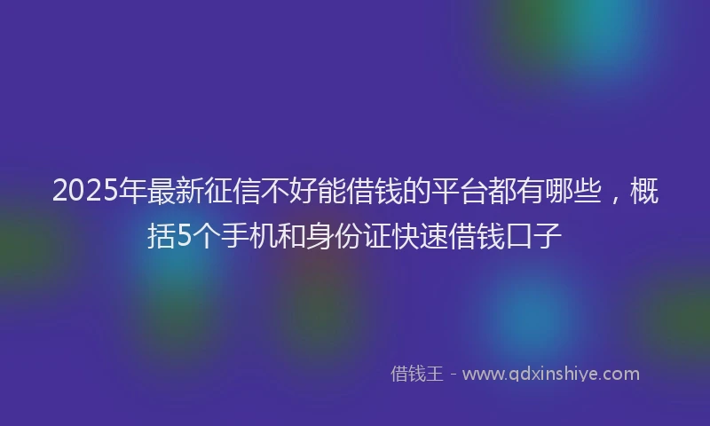 2025年最新征信不好能借钱的平台都有哪些，概括5个手机和身份证快速借钱口子