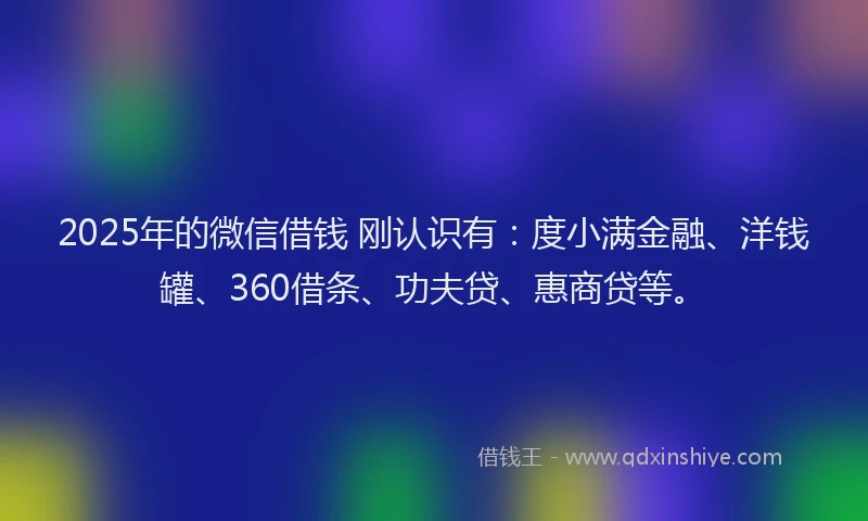2025年的微信借钱 刚认识有：度小满金融、洋钱罐、360借条、功夫贷、惠商贷等。