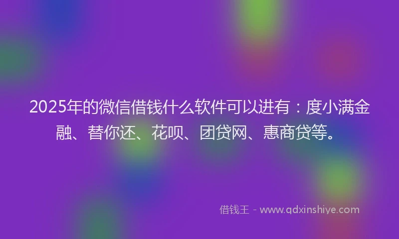 2025年的微信借钱什么软件可以进有：度小满金融、替你还、花呗、团贷网、惠商贷等。