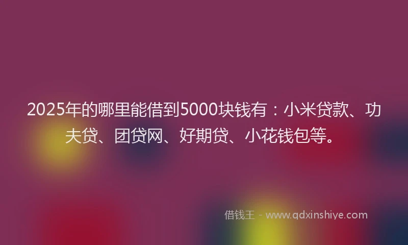 2025年的哪里能借到5000块钱有：小米贷款、功夫贷、团贷网、好期贷、小花钱包等。