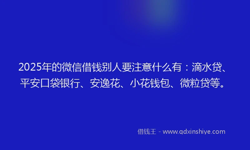 2025年的微信借钱别人要注意什么有：滴水贷、平安口袋银行、安逸花、小花钱包、微粒贷等。