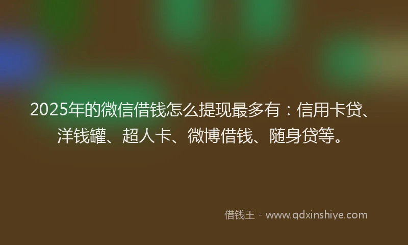 2025年的微信借钱怎么提现最多有：信用卡贷、洋钱罐、超人卡、微博借钱、随身贷等。