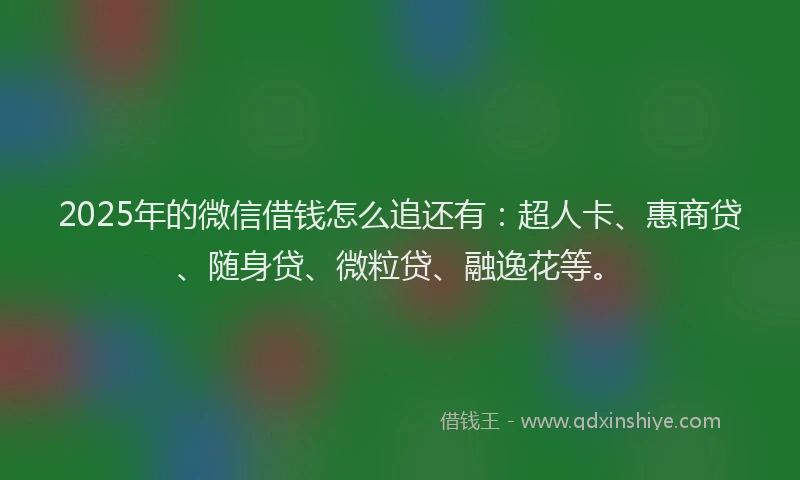 2025年的微信借钱怎么追还有：超人卡、惠商贷、随身贷、微粒贷、融逸花等。