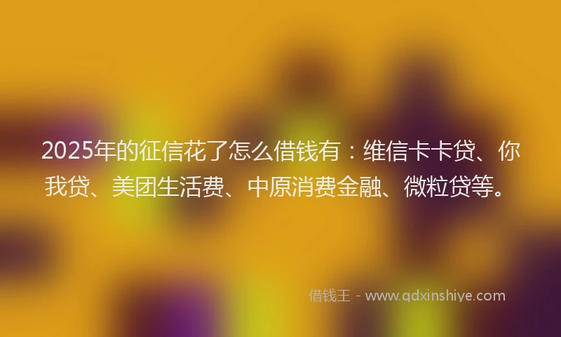 2025年的征信花了怎么借钱有：维信卡卡贷、你我贷、美团生活费、中原消费金融、微粒贷等。