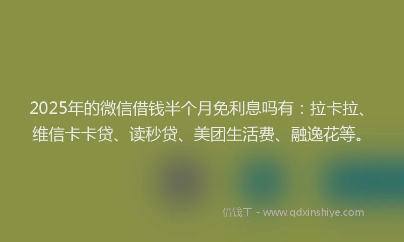 2025年的微信借钱半个月免利息吗有：拉卡拉、维信卡卡贷、读秒贷、美团生活费、融逸花等。