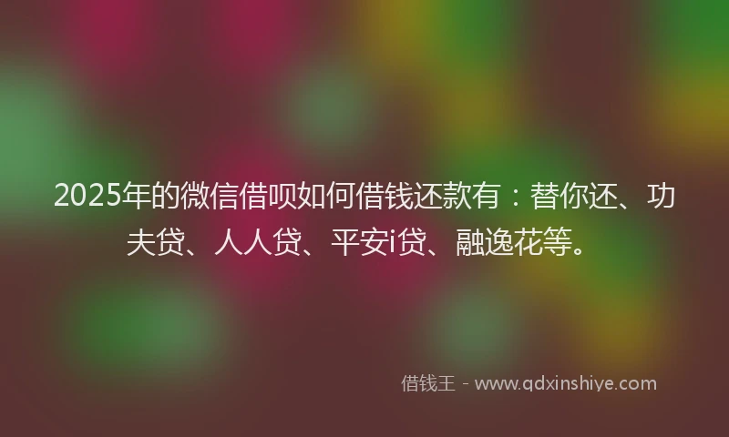 2025年的微信借呗如何借钱还款有：替你还、功夫贷、人人贷、平安i贷、融逸花等。
