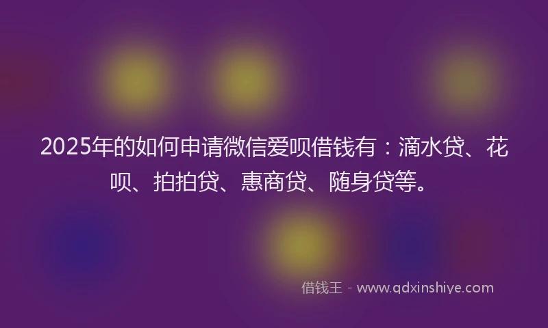2025年的如何申请微信爱呗借钱有：滴水贷、花呗、拍拍贷、惠商贷、随身贷等。