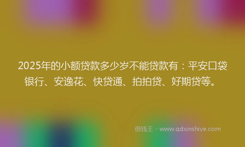 2025年的小额贷款多少岁不能贷款有：平安口袋银行、安逸花、快贷通、拍拍贷、好期贷等。