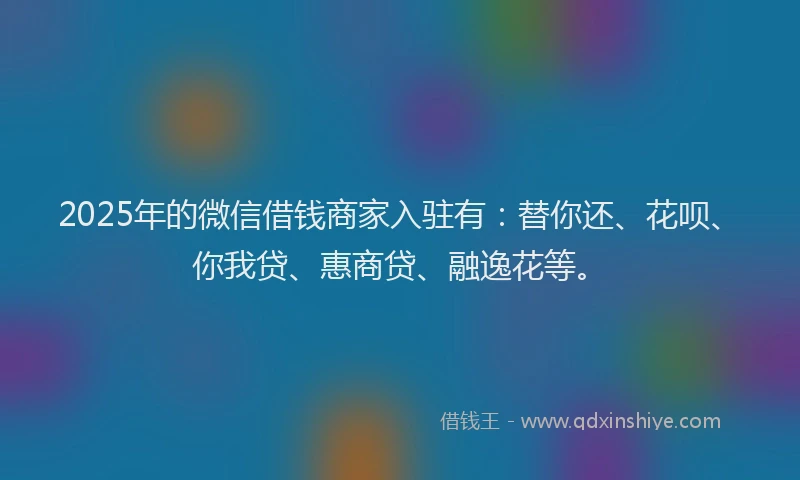2025年的微信借钱商家入驻有：替你还、花呗、你我贷、惠商贷、融逸花等。