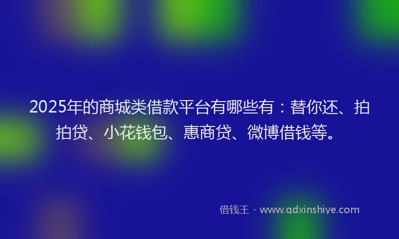 2025年的商城类借款平台有哪些有：替你还、拍拍贷、小花钱包、惠商贷、微博借钱等。