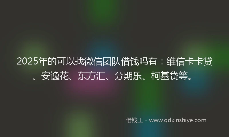 2025年的可以找微信团队借钱吗有：维信卡卡贷、安逸花、东方汇、分期乐、柯基贷等。
