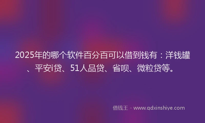 2025年的哪个软件百分百可以借到钱有：洋钱罐、平安i贷、51人品贷、省呗、微粒贷等。