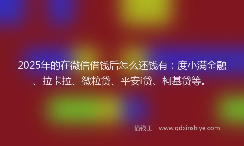 2025年的在微信借钱后怎么还钱有：度小满金融、拉卡拉、微粒贷、平安i贷、柯基贷等。