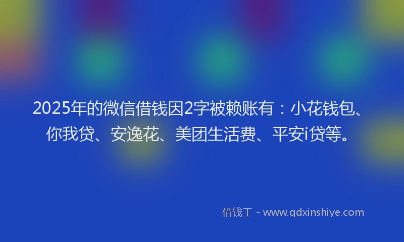 2025年的微信借钱因2字被赖账有：小花钱包、你我贷、安逸花、美团生活费、平安i贷等。