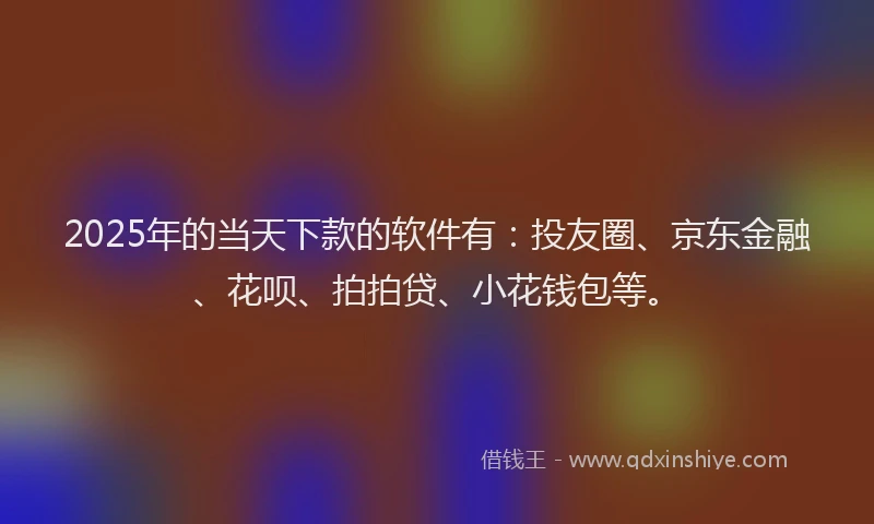 2025年的当天下款的软件有：投友圈、京东金融、花呗、拍拍贷、小花钱包等。