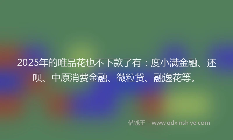 2025年的唯品花也不下款了有：度小满金融、还呗、中原消费金融、微粒贷、融逸花等。