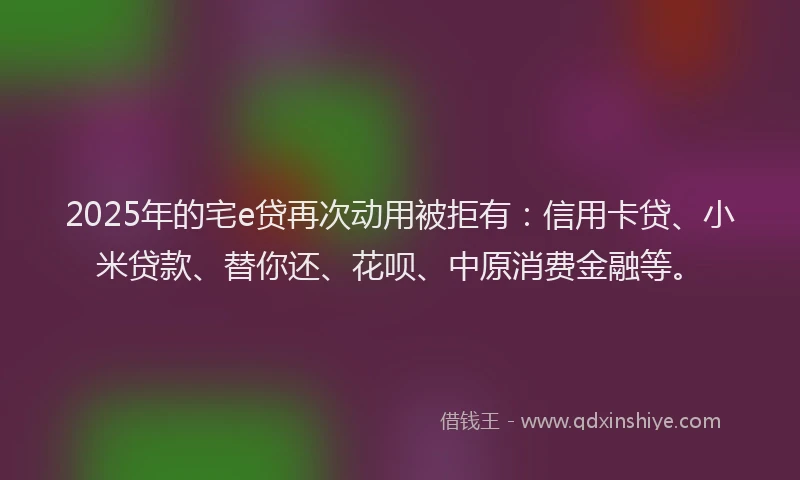 2025年的宅e贷再次动用被拒有：信用卡贷、小米贷款、替你还、花呗、中原消费金融等。