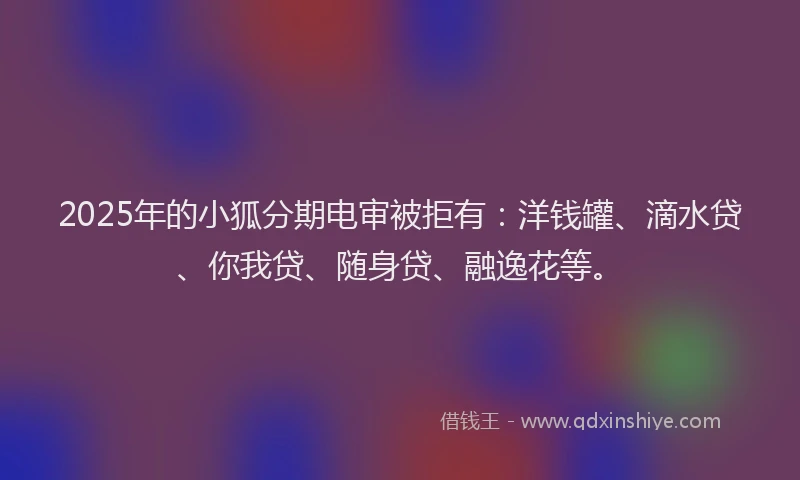 2025年的小狐分期电审被拒有：洋钱罐、滴水贷、你我贷、随身贷、融逸花等。