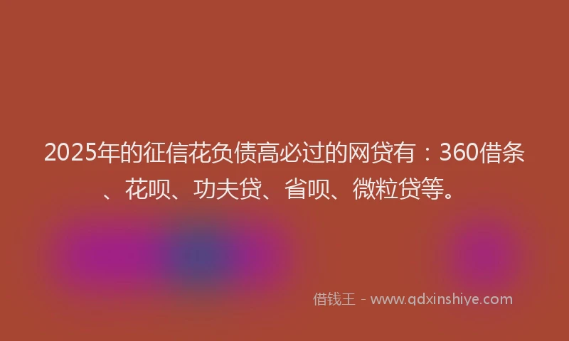 2025年的征信花负债高必过的网贷有：360借条、花呗、功夫贷、省呗、微粒贷等。