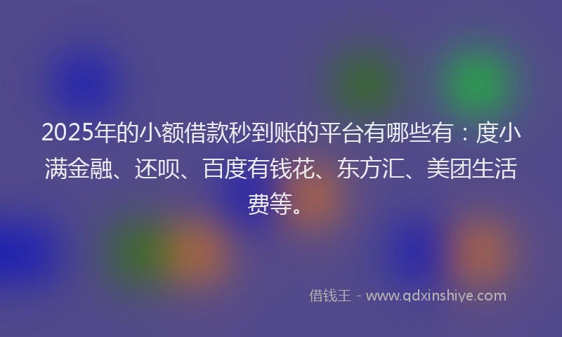 2025年的小额借款秒到账的平台有哪些有：度小满金融、还呗、百度有钱花、东方汇、美团生活费等。