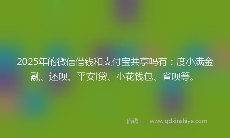 2025年的微信借钱和支付宝共享吗有：度小满金融、还呗、平安i贷、小花钱包、省呗等。