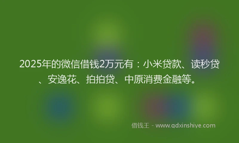 2025年的微信借钱2万元有：小米贷款、读秒贷、安逸花、拍拍贷、中原消费金融等。