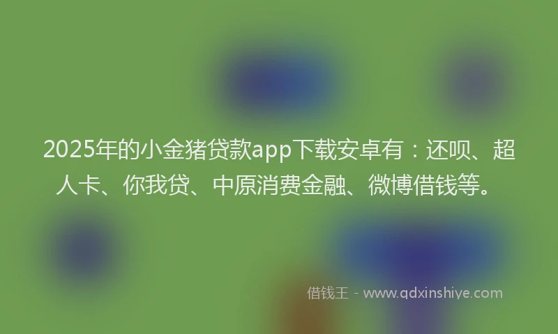 2025年的小金猪贷款app下载安卓有：还呗、超人卡、你我贷、中原消费金融、微博借钱等。