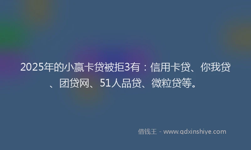 2025年的小赢卡贷被拒3有：信用卡贷、你我贷、团贷网、51人品贷、微粒贷等。