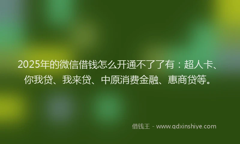 2025年的微信借钱怎么开通不了了有：超人卡、你我贷、我来贷、中原消费金融、惠商贷等。