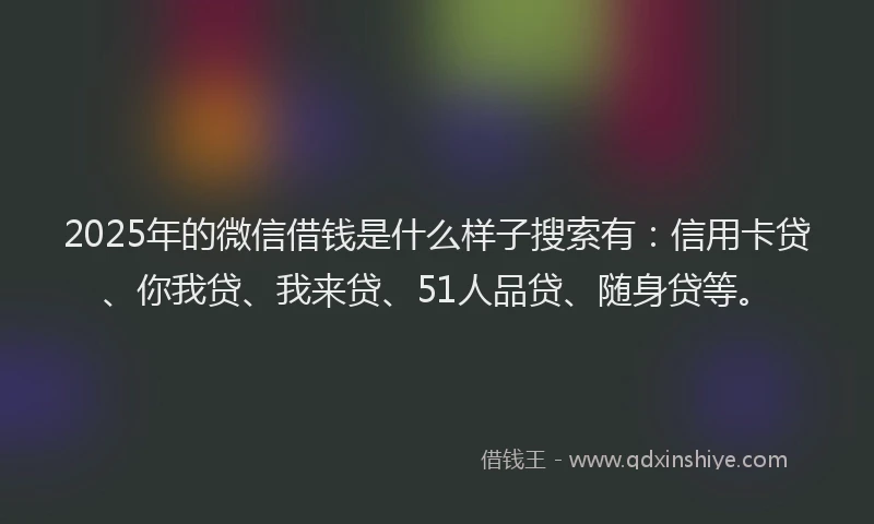 2025年的微信借钱是什么样子搜索有：信用卡贷、你我贷、我来贷、51人品贷、随身贷等。