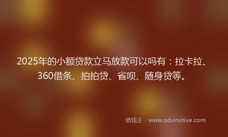 2025年的小额贷款立马放款可以吗有：拉卡拉、360借条、拍拍贷、省呗、随身贷等。