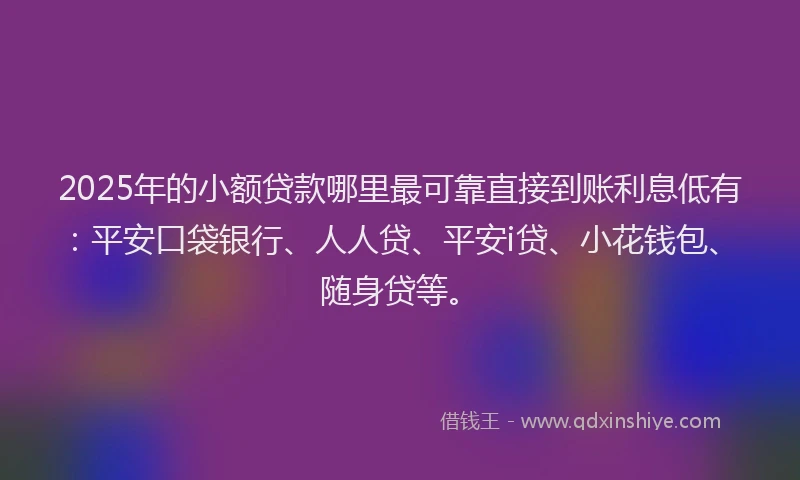 2025年的小额贷款哪里最可靠直接到账利息低有：平安口袋银行、人人贷、平安i贷、小花钱包、随身贷等。
