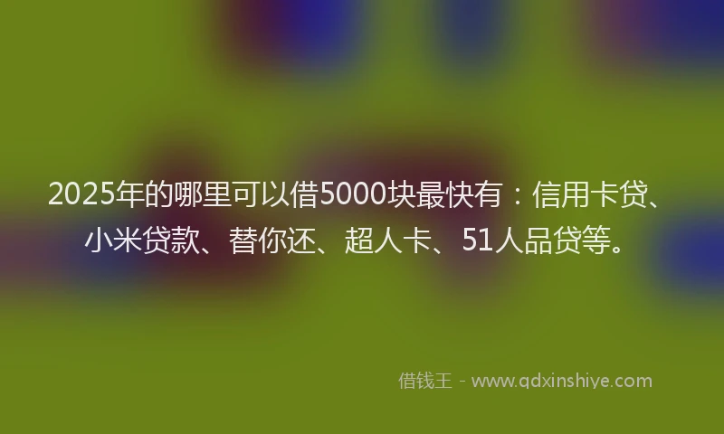 2025年的哪里可以借5000块最快有：信用卡贷、小米贷款、替你还、超人卡、51人品贷等。