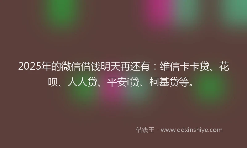 2025年的微信借钱明天再还有：维信卡卡贷、花呗、人人贷、平安i贷、柯基贷等。