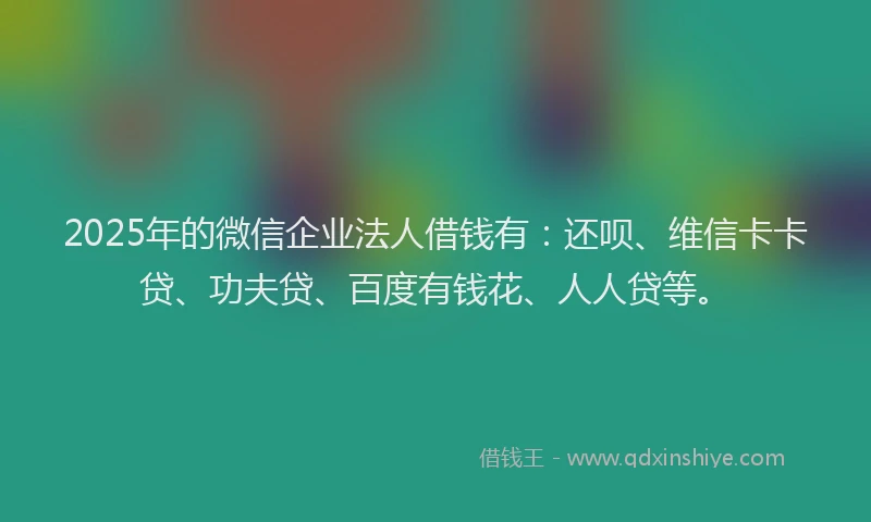 2025年的微信企业法人借钱有：还呗、维信卡卡贷、功夫贷、百度有钱花、人人贷等。