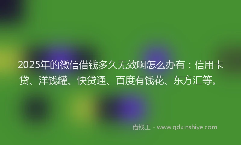 2025年的微信借钱多久无效啊怎么办有：信用卡贷、洋钱罐、快贷通、百度有钱花、东方汇等。
