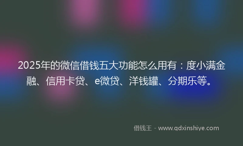 2025年的微信借钱五大功能怎么用有：度小满金融、信用卡贷、e微贷、洋钱罐、分期乐等。