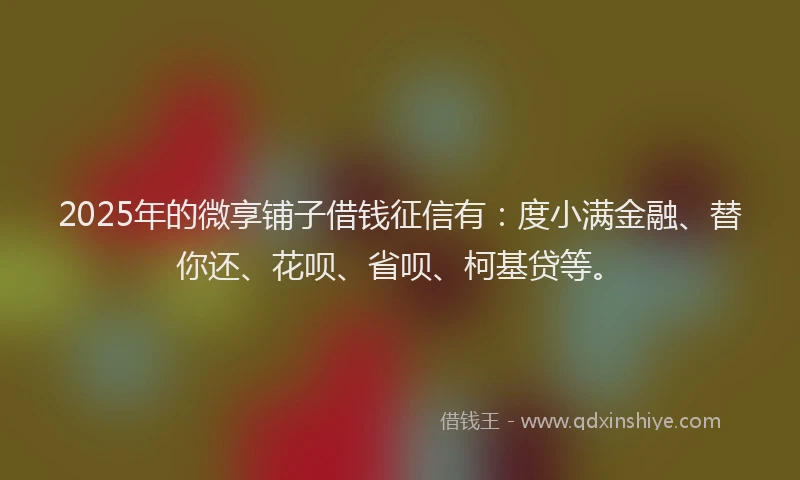 2025年的微享铺子借钱征信有：度小满金融、替你还、花呗、省呗、柯基贷等。