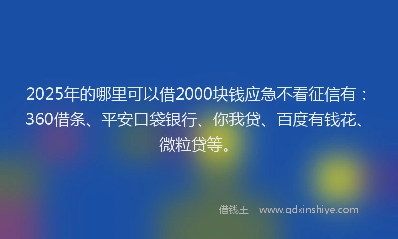 2025年的哪里可以借2000块钱应急不看征信有：360借条、平安口袋银行、你我贷、百度有钱花、微粒贷等。