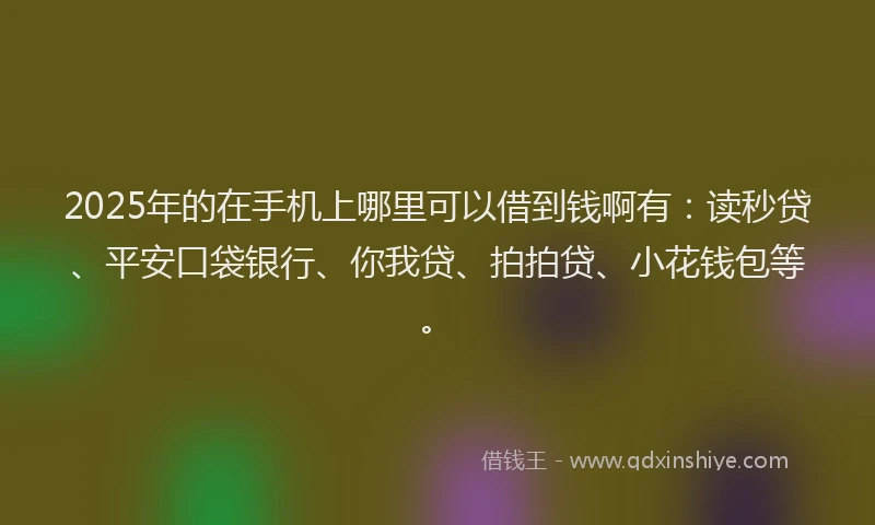 2025年的在手机上哪里可以借到钱啊有：读秒贷、平安口袋银行、你我贷、拍拍贷、小花钱包等。