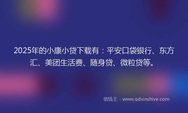 2025年的小康小贷下载有：平安口袋银行、东方汇、美团生活费、随身贷、微粒贷等。