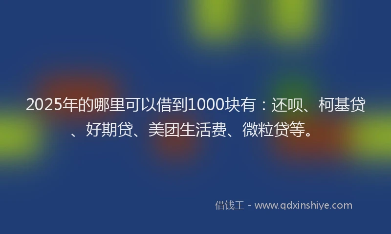 2025年的哪里可以借到1000块有：还呗、柯基贷、好期贷、美团生活费、微粒贷等。