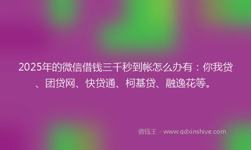 2025年的微信借钱三千秒到帐怎么办有：你我贷、团贷网、快贷通、柯基贷、融逸花等。