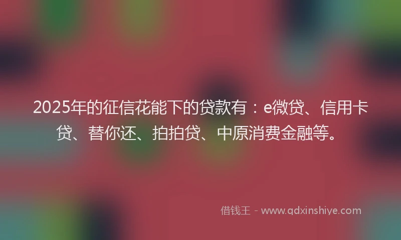 2025年的征信花能下的贷款有：e微贷、信用卡贷、替你还、拍拍贷、中原消费金融等。
