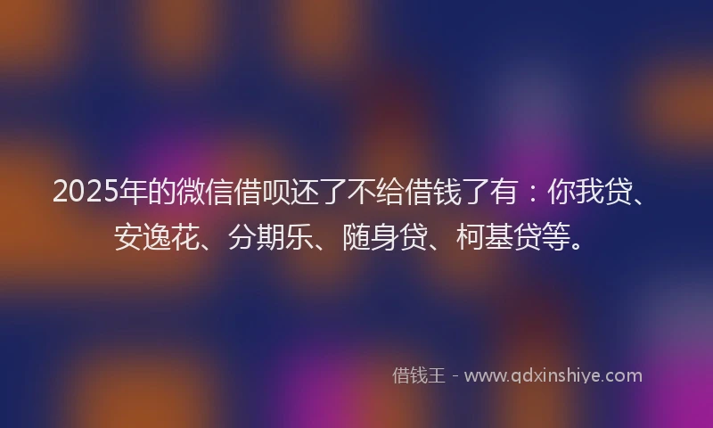 2025年的微信借呗还了不给借钱了有：你我贷、安逸花、分期乐、随身贷、柯基贷等。