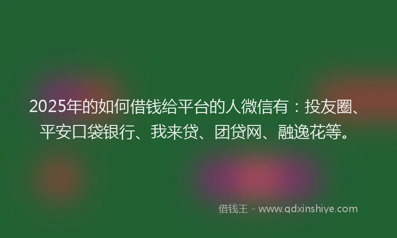 2025年的如何借钱给平台的人微信有：投友圈、平安口袋银行、我来贷、团贷网、融逸花等。