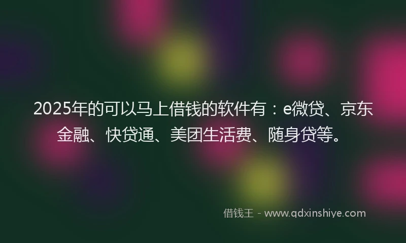 2025年的可以马上借钱的软件有：e微贷、京东金融、快贷通、美团生活费、随身贷等。